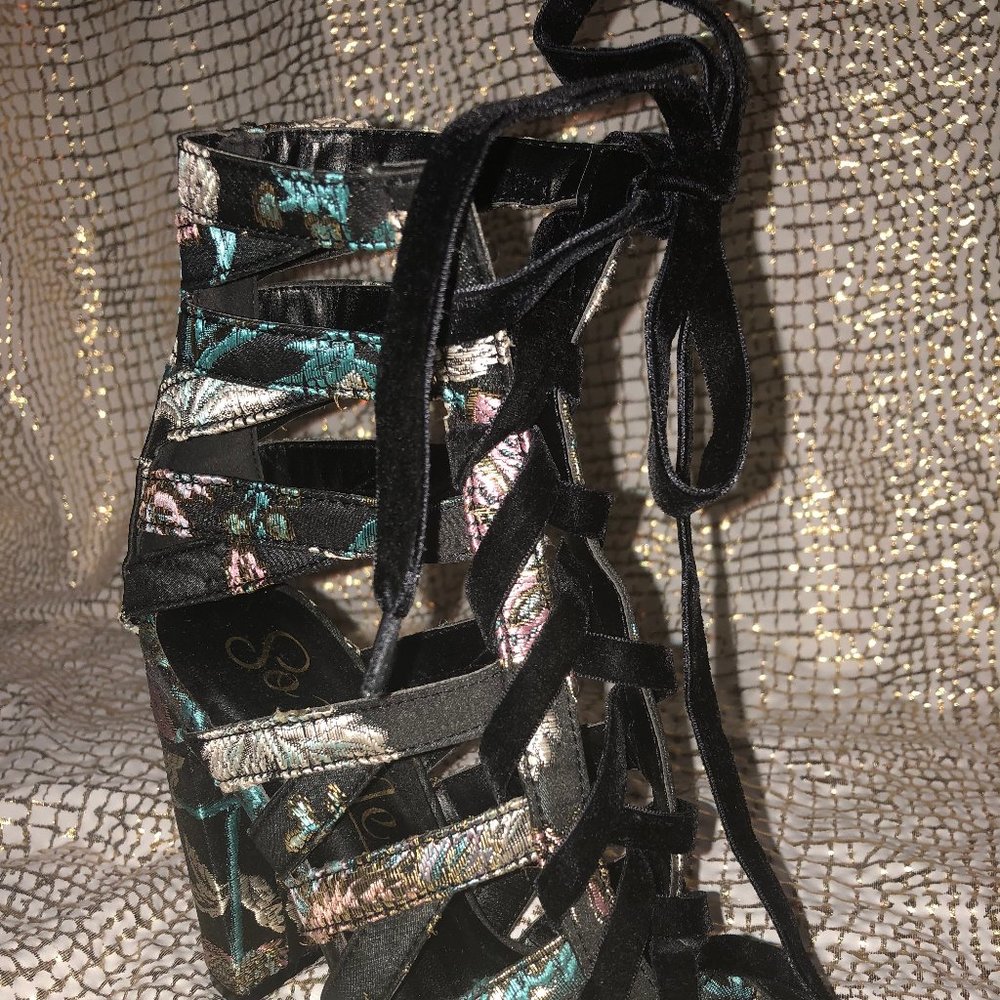 sexy black lace up heel